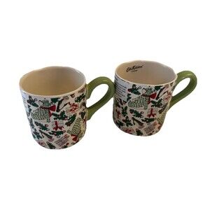 Cath Kidston London Christmas Ditsy Shortie Mug Set of 2 Wavy Rim Penguins Bears